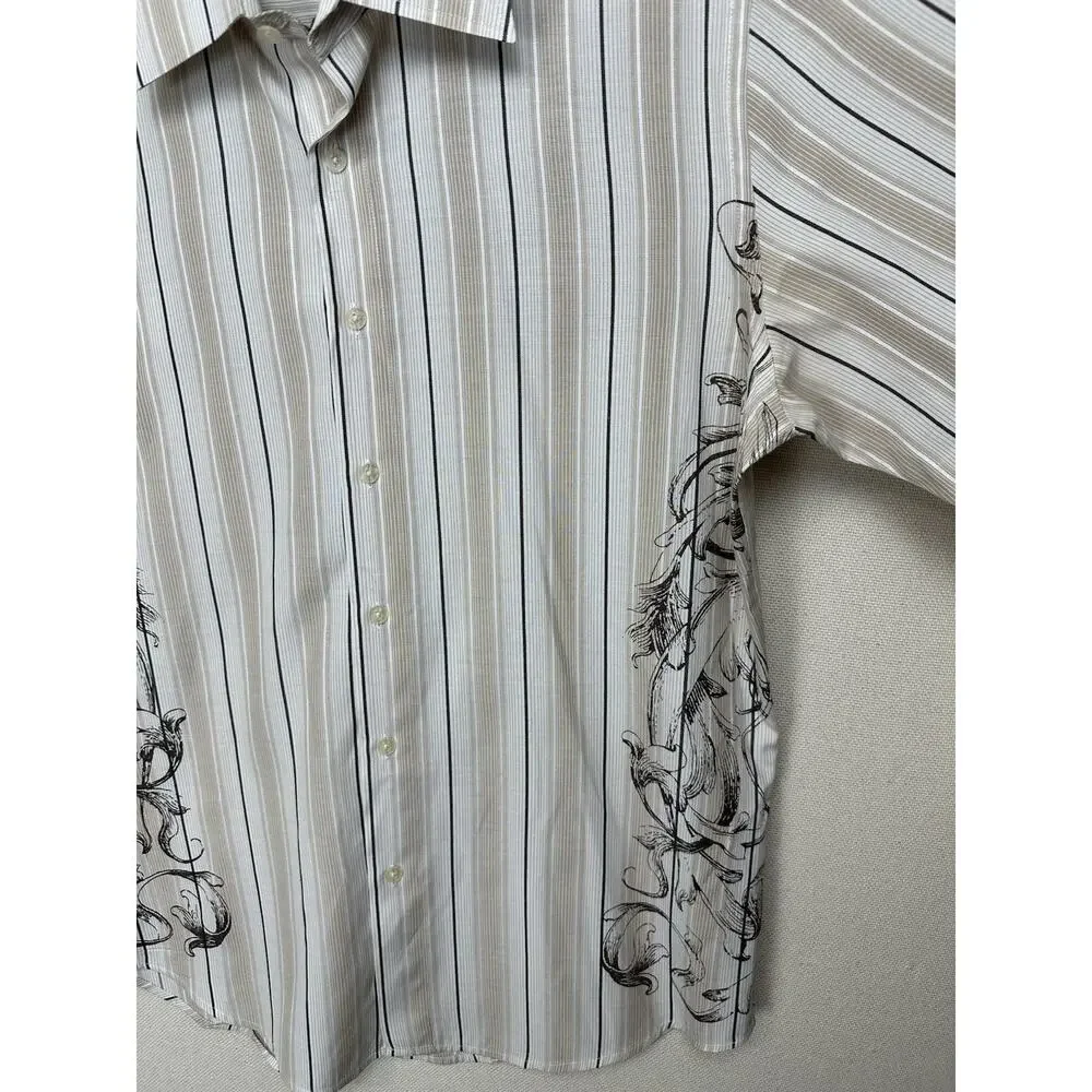 Revolve‎ Shirt Mens Tan Embellished Emroidered Button Long Sleeve Sz Lg Y2K